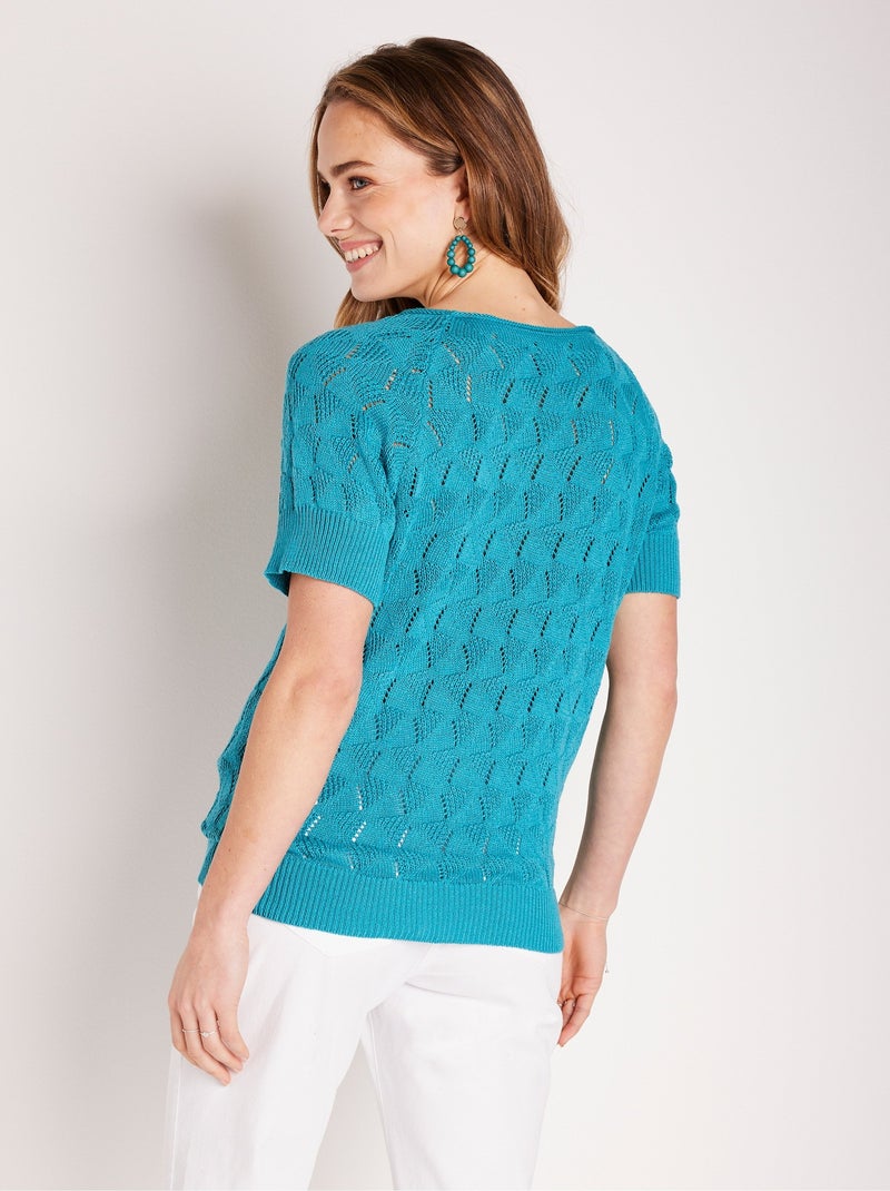 Jersey calado manga corta - Afibel Verde - Kiabi