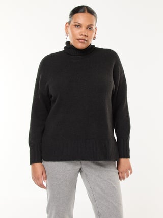 Jersey cálido con cuello vuelto y frunces en el bajo