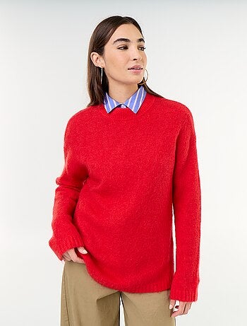 Jersey cálido de mohair de cuello redondo