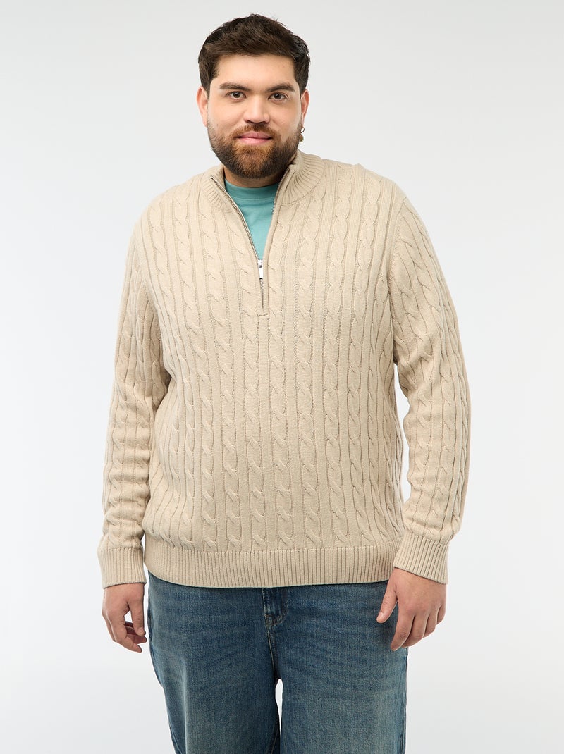Jersey camionero con cremallera y trenzado Beige - Kiabi
