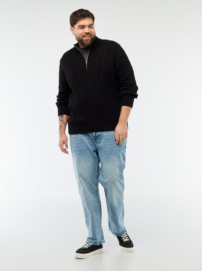 Jersey camionero con cremallera y trenzado Negro - Kiabi