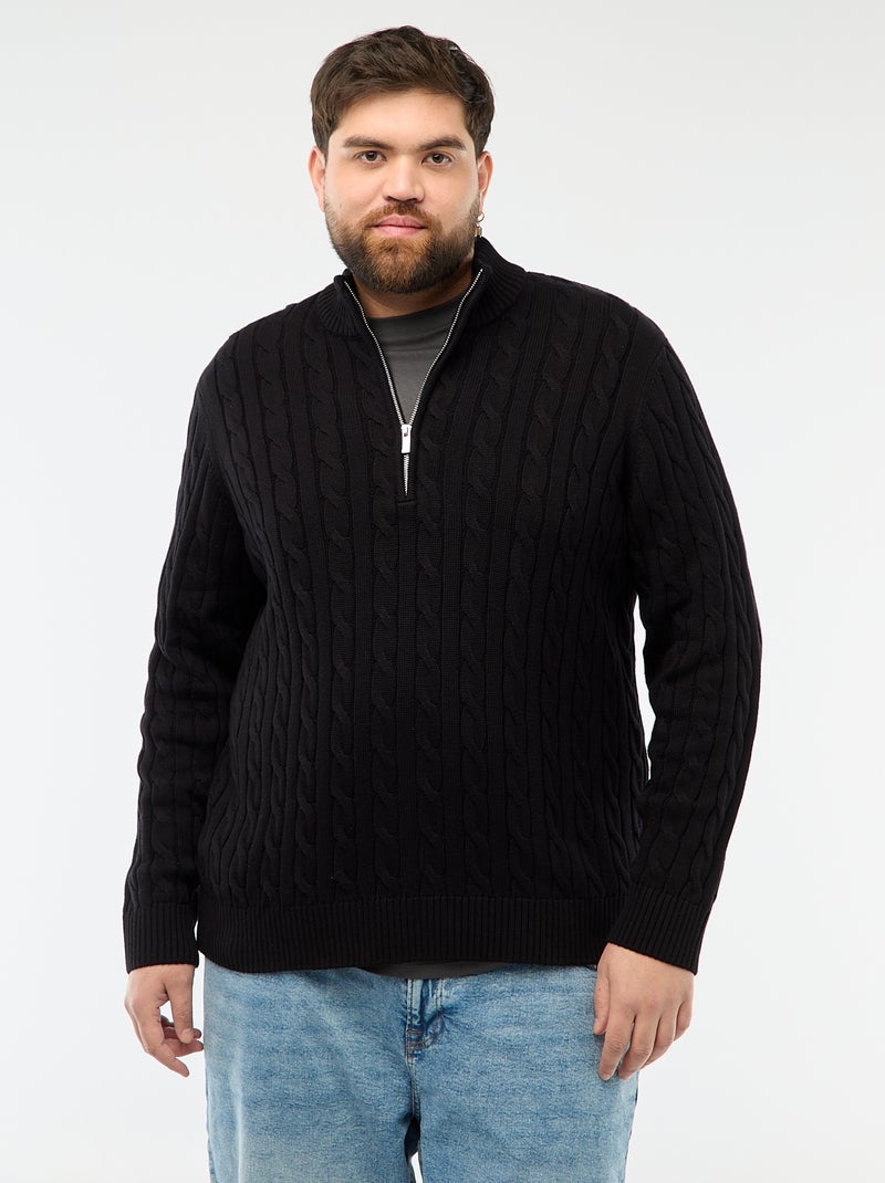 Jersey camionero con cremallera y trenzado Negro - Kiabi