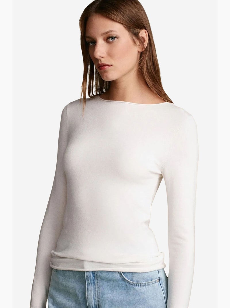 Jersey canalé cuello barco dilvin Blanco roto - Kiabi