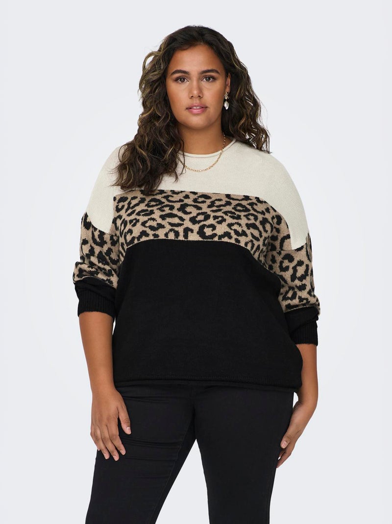 Jersey colorblock leopardo 'Only Carmakoma' BEIGE - Kiabi