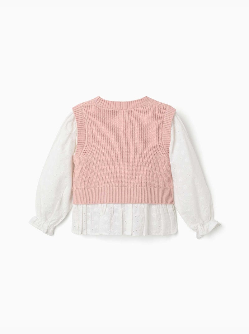 Jersey combinado de punto y algodón Rosa claro - Kiabi