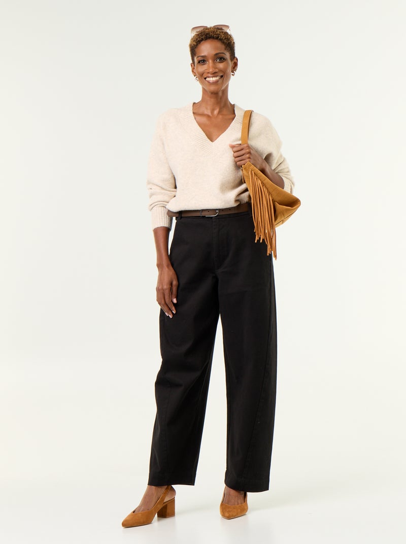 Jersey con amplio escote en V de punto acanalado Beige - Kiabi