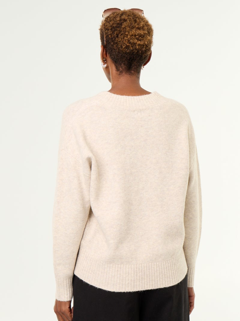 Jersey con amplio escote en V de punto acanalado Beige - Kiabi