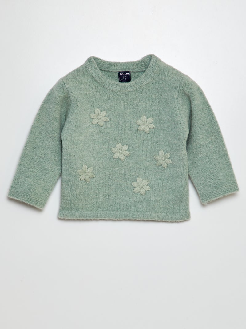 Jersey con bordado floral VERDE - Kiabi