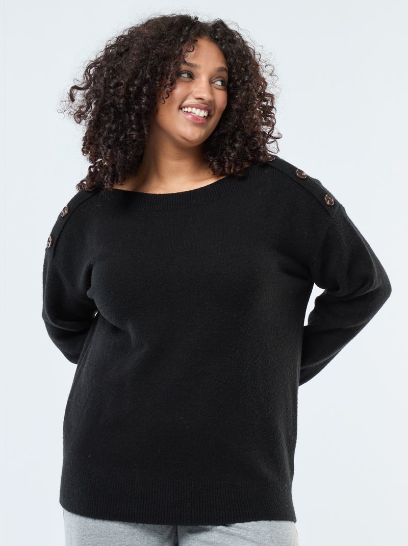 Jersey con botones decorativos en el hombro Negro - Kiabi