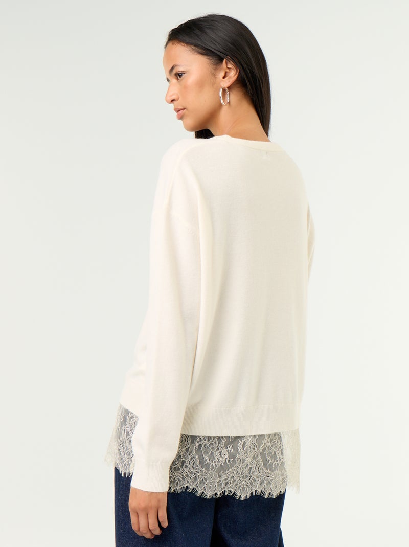 Jersey con canesú de encaje Blanco - Kiabi