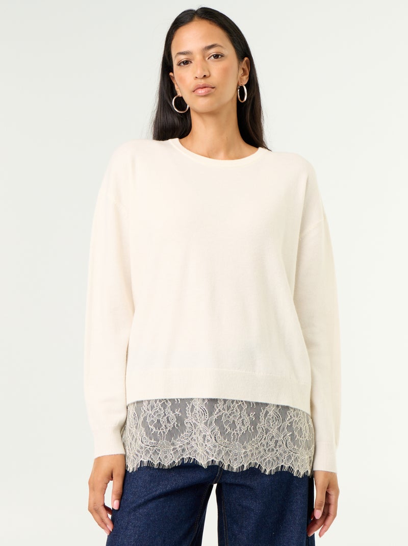 Jersey con canesú de encaje Blanco - Kiabi