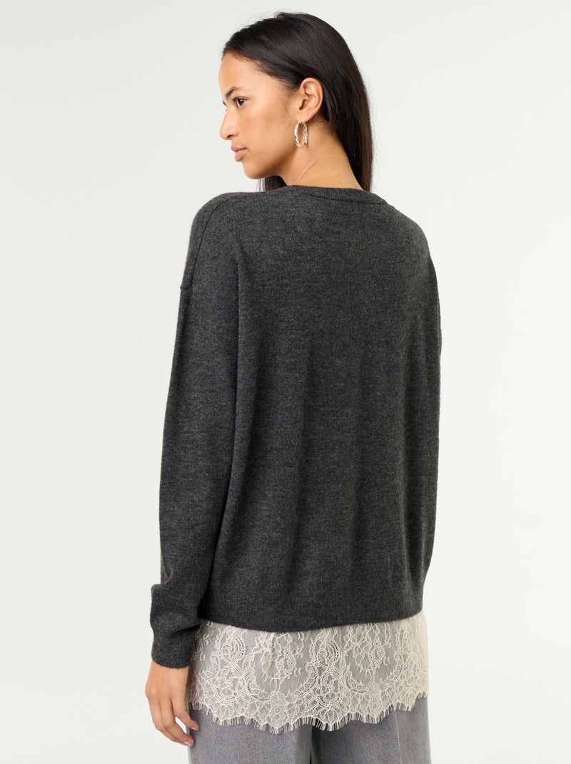 Jersey con canesú de encaje Gris - Kiabi