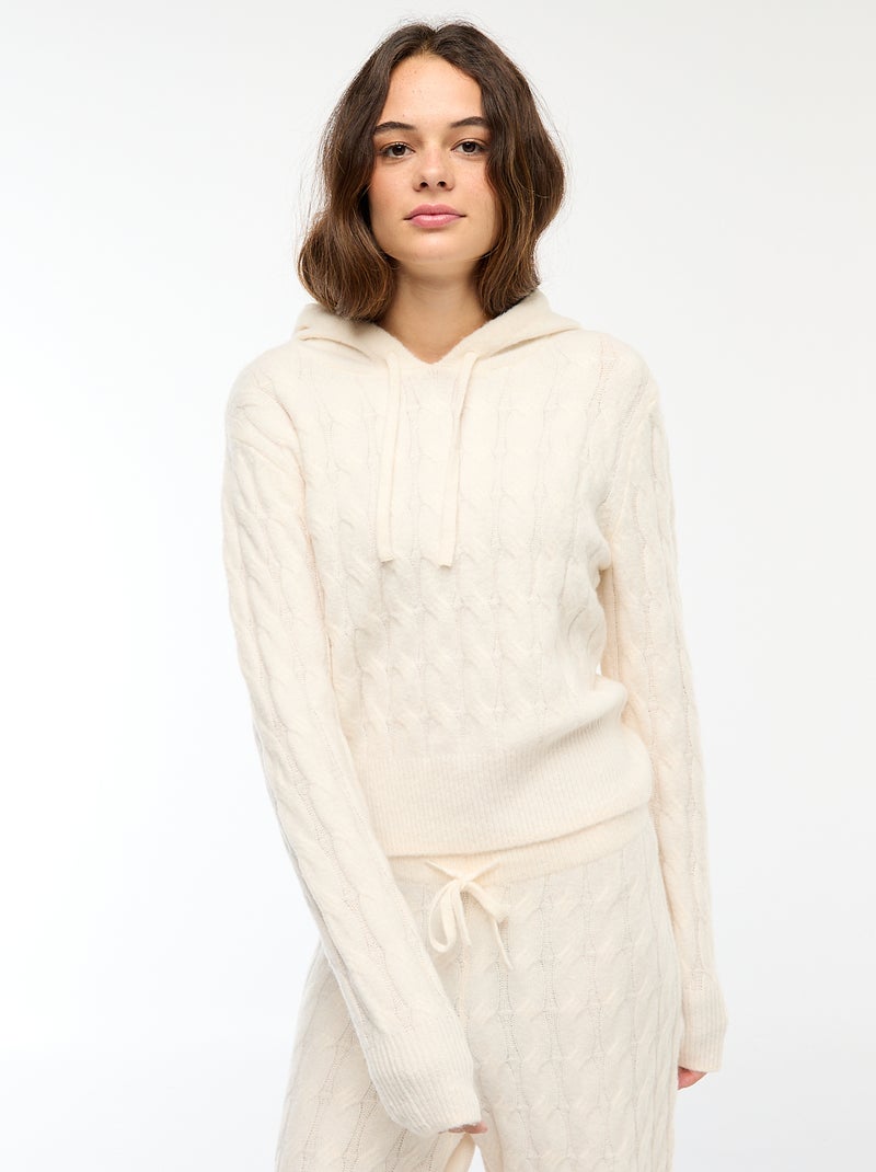 Jersey con capucha y diseño trenzado Beige - Kiabi