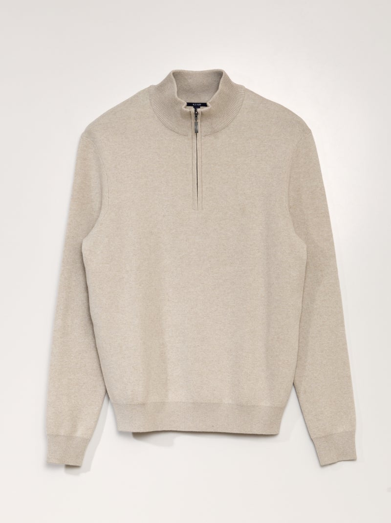Jersey con cremallera en el cuello BEIGE - Kiabi