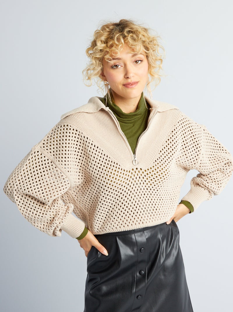 Jersey con cremallera en el cuello BEIGE - Kiabi