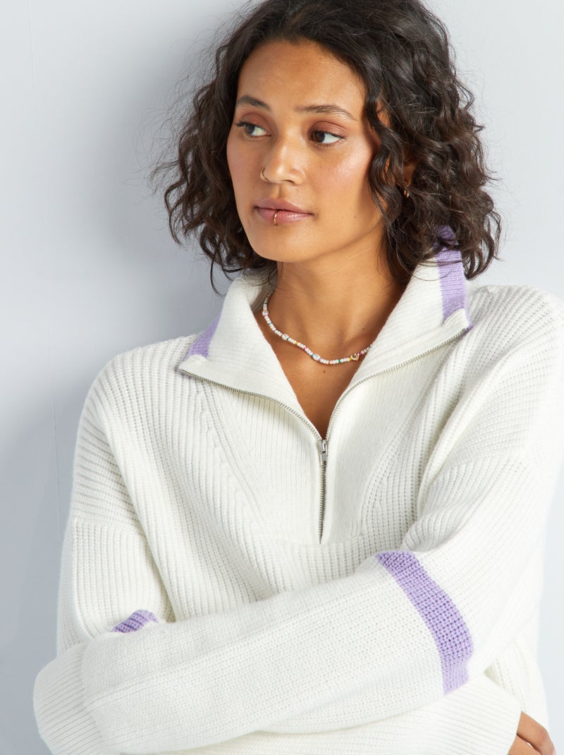 Jersey con cremallera en el cuello BLANCO - Kiabi