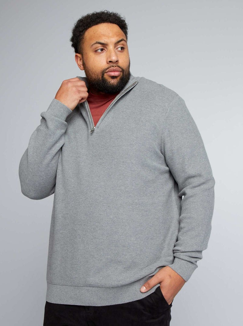 Jersey con cremallera en el cuello GRIS - Kiabi