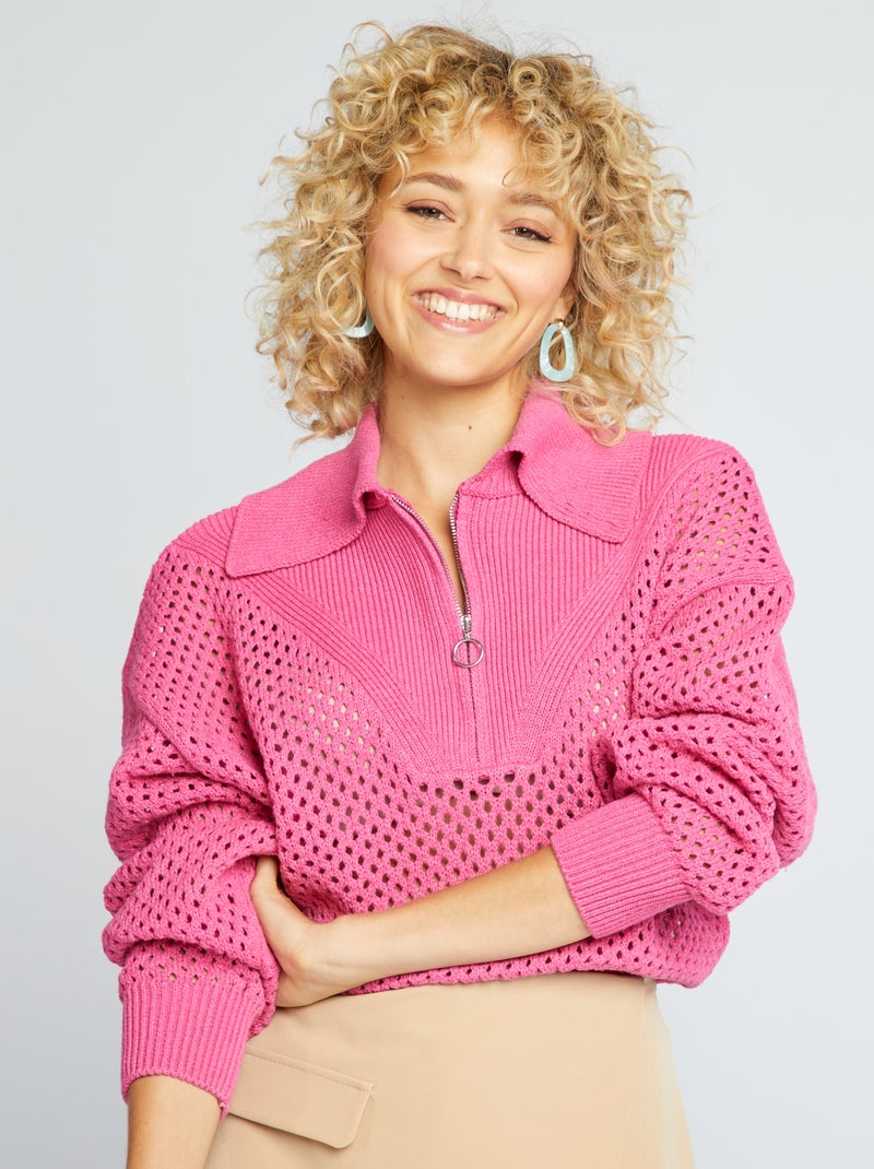 Jersey con cremallera en el cuello ROSA - Kiabi