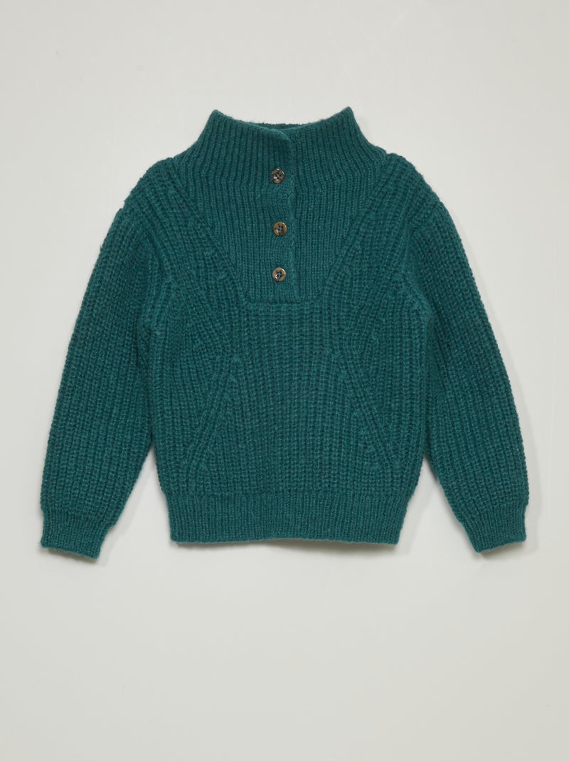 Jersey con cremallera en el cuello verde gris - Kiabi