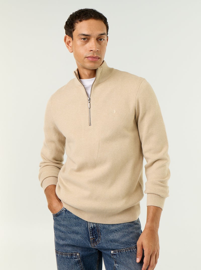 Jersey con cuello alto con cremallera Beige - Kiabi