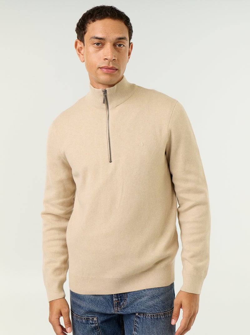 Jersey con cuello alto con cremallera Beige - Kiabi
