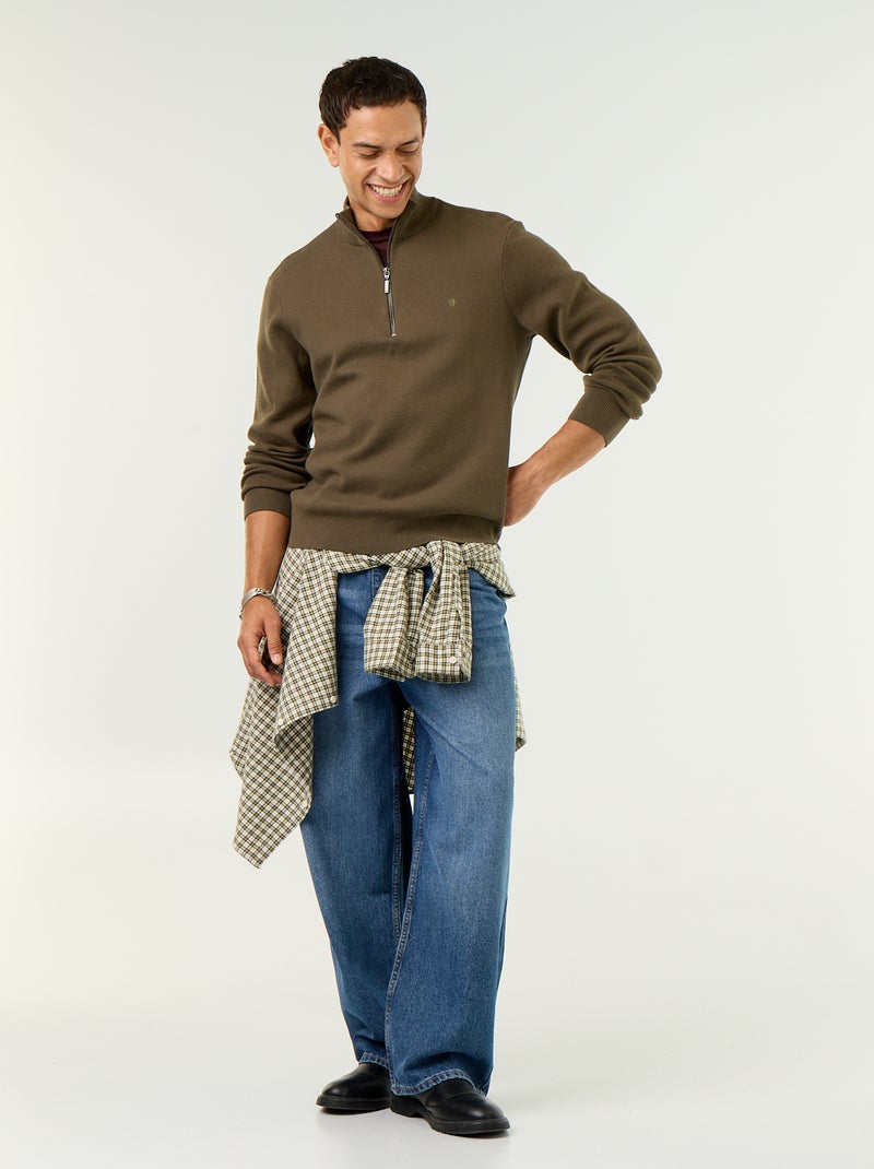 Jersey con cuello alto con cremallera Kaki - Kiabi