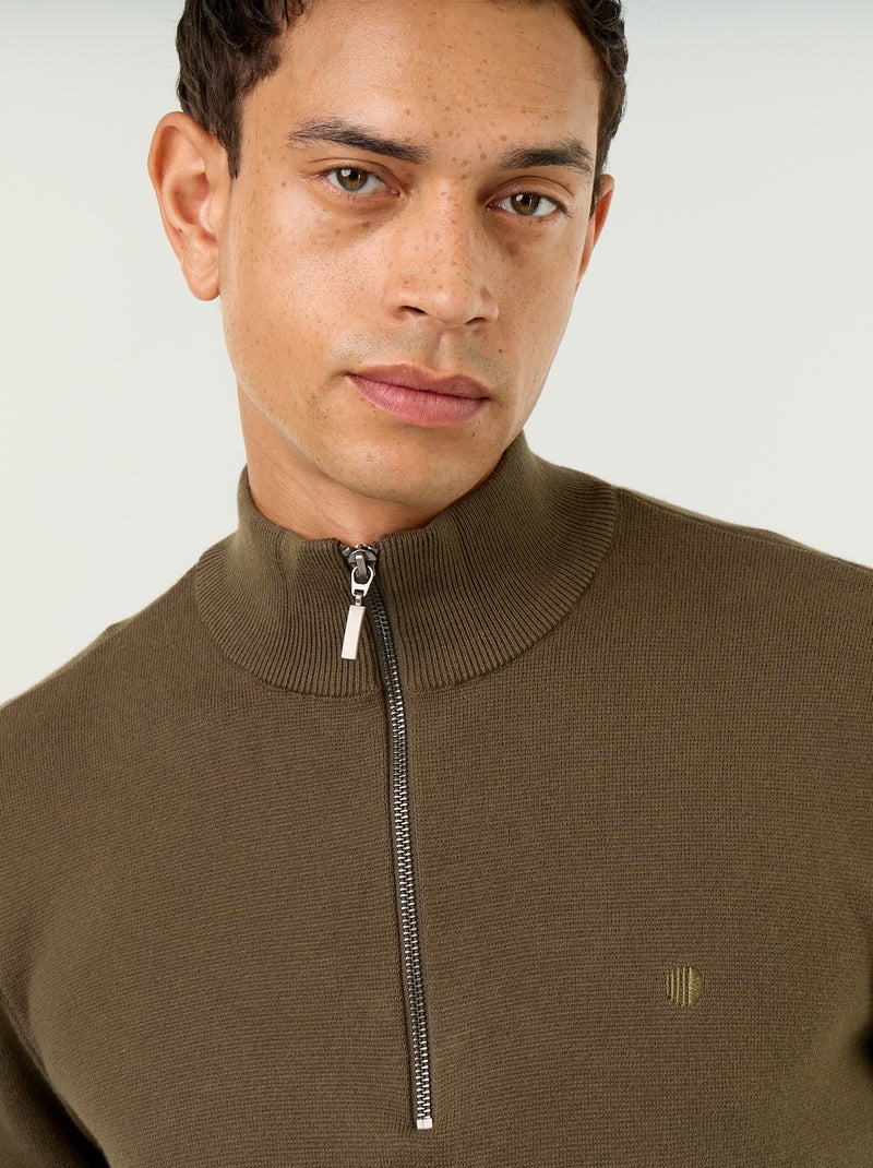 Jersey con cuello alto con cremallera Kaki - Kiabi