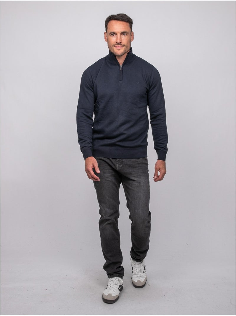 Jersey con cuello alto y cremallera larko Azul marino - Kiabi