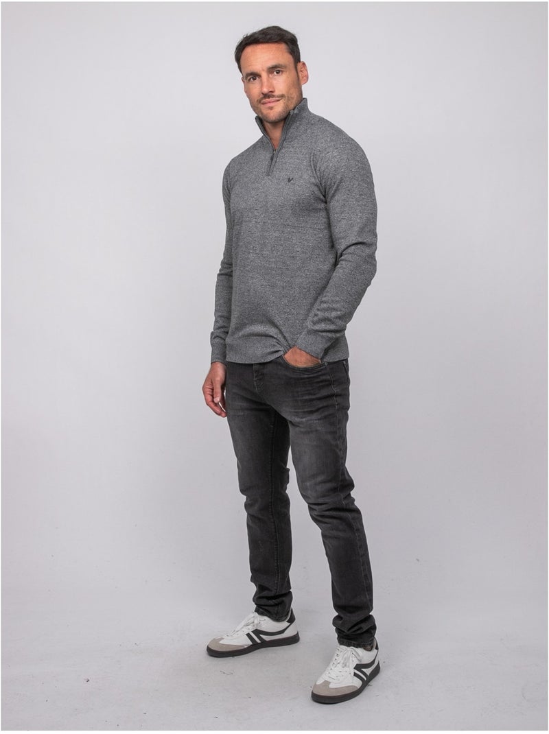 Jersey con cuello alto y cremallera larko Gris jaspeado - Kiabi