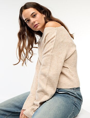 Jersey de punto con cuello bardot