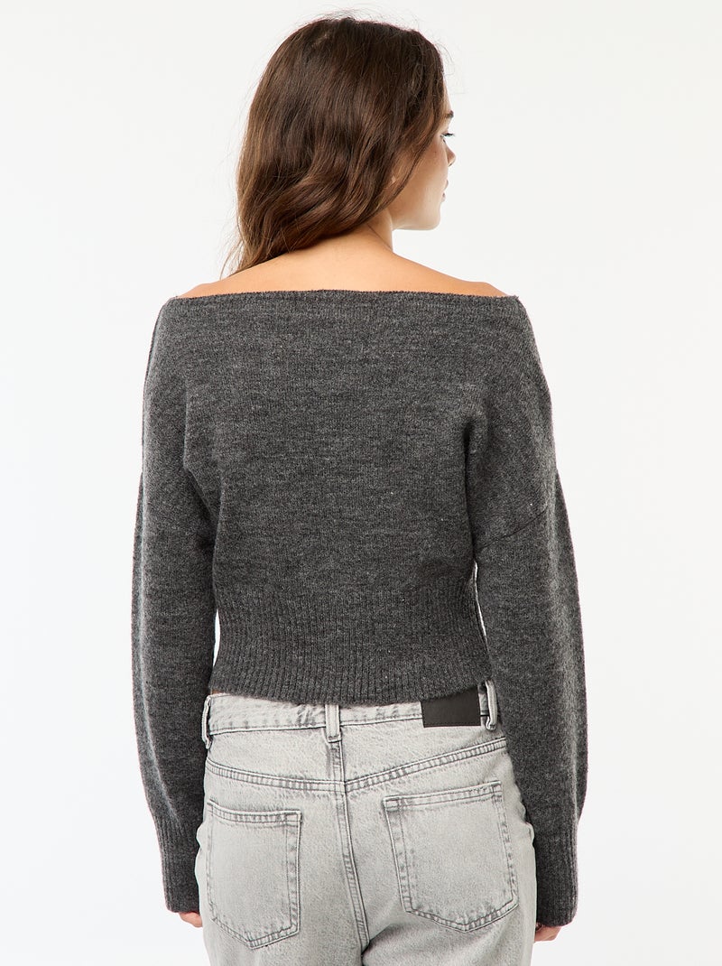 Jersey con cuello bardot de punto Gris - Kiabi