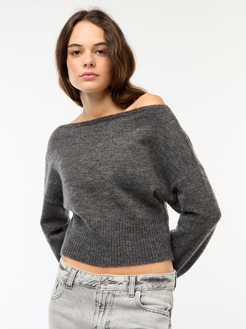 Jersey con cuello bardot de punto Gris - Kiabi