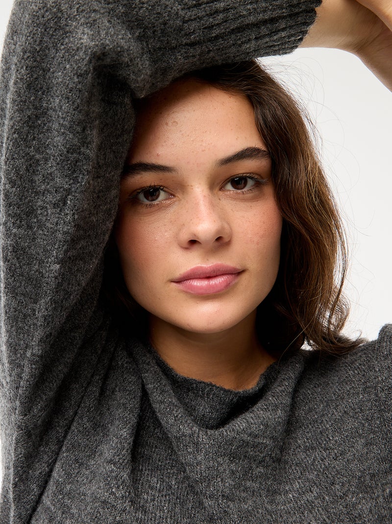 Jersey con cuello bardot de punto Gris - Kiabi