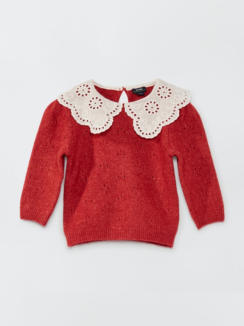 Jersey con cuello con bordado inglés ROJO - Kiabi