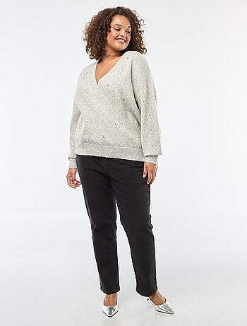 Jersey con cuello cruzado y strass de fantasía