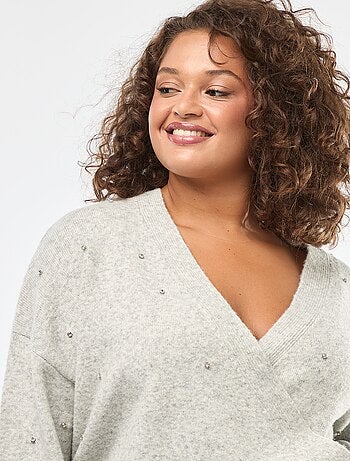 Jersey con cuello cruzado y strass de fantasía