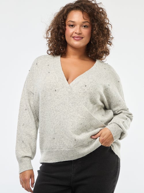 Jersey con cuello cruzado y strass de fantasía - Kiabi