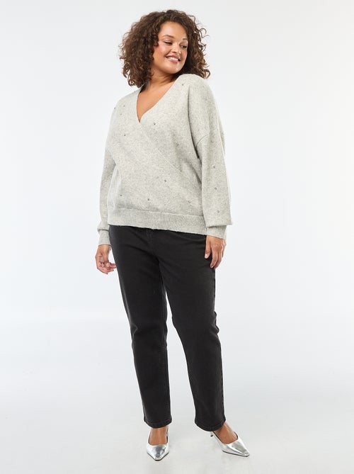 Jersey con cuello cruzado y strass de fantasía - Kiabi