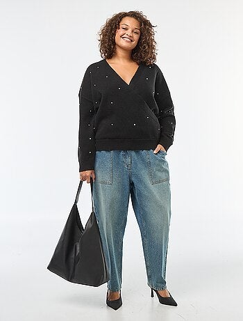 Jersey con cuello cruzado y strass de fantasía