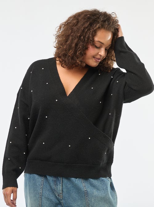 Jersey con cuello cruzado y strass de fantasía - Kiabi