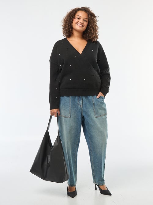 Jersey con cuello cruzado y strass de fantasía - Kiabi