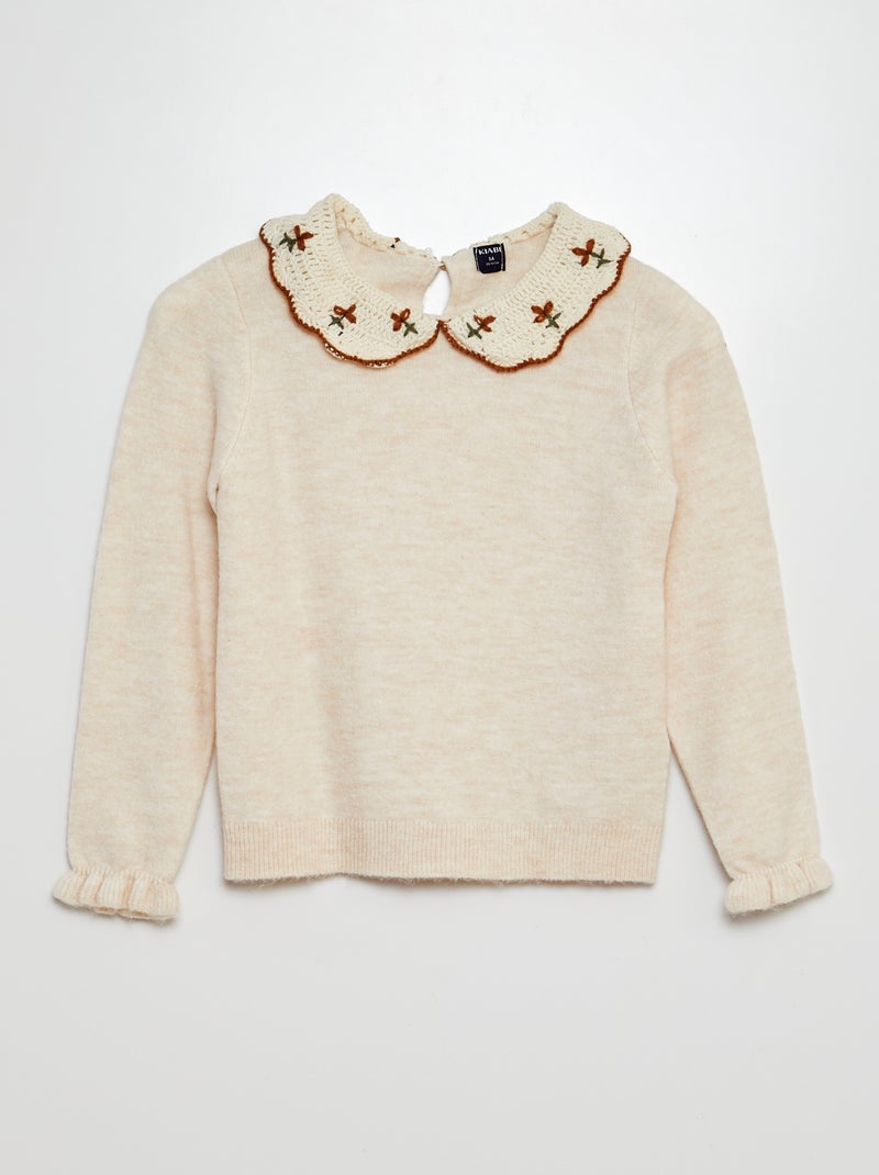 Jersey con cuello de croché BEIGE - Kiabi