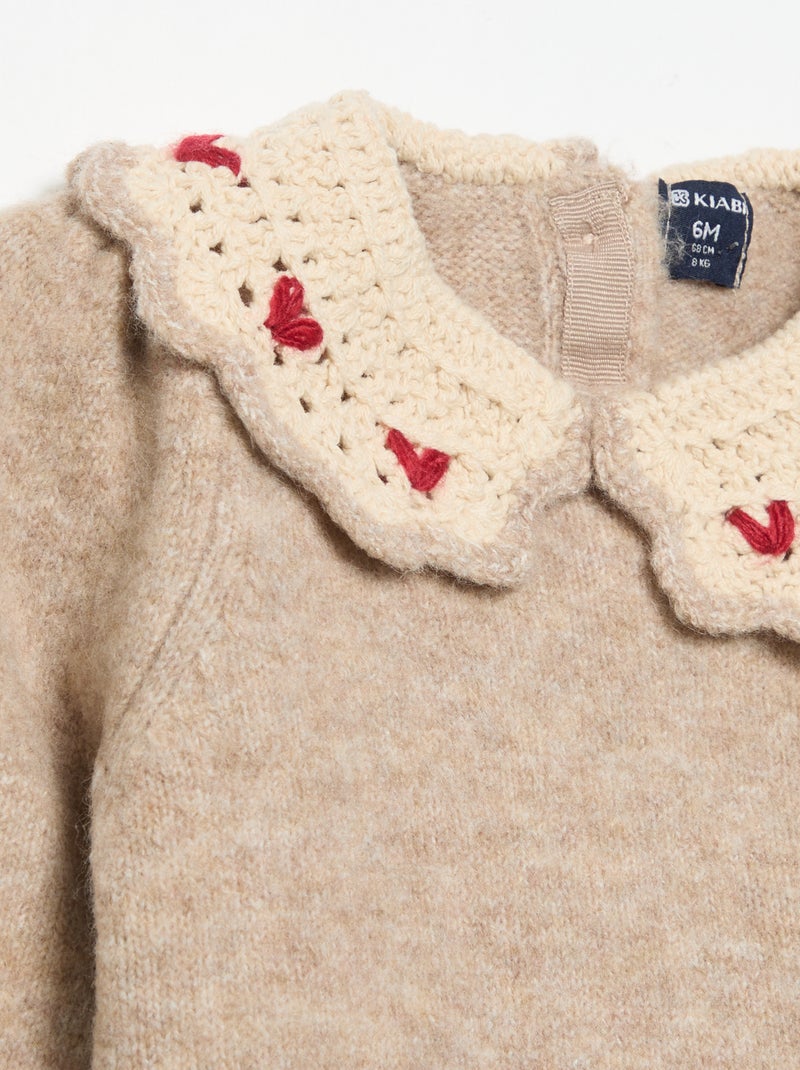 Jersey con cuello de fantasía Beige - Kiabi