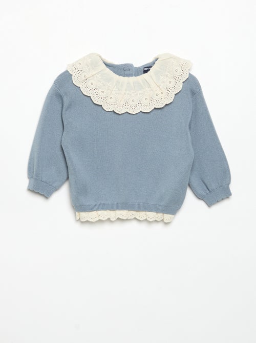 Jersey con cuello de fantasía y bordado inglés - Kiabi