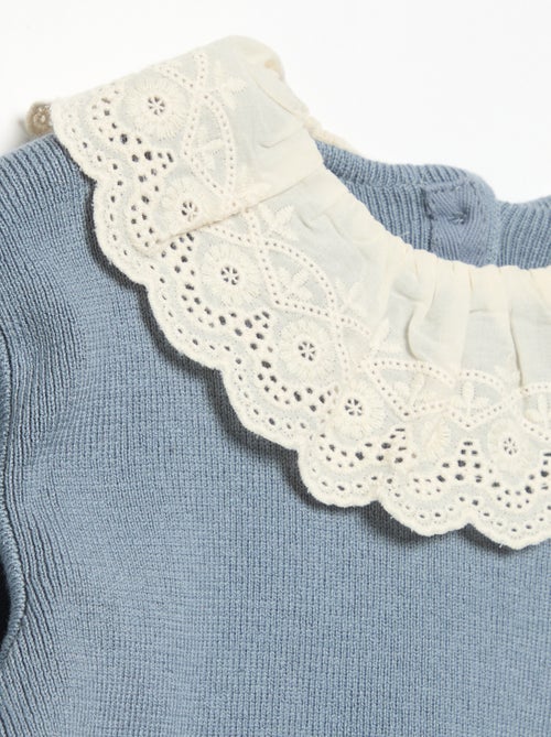 Jersey con cuello de fantasía y bordado inglés - Kiabi