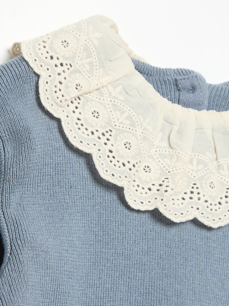Jersey con cuello de fantasía y bordado inglés Azul - Kiabi