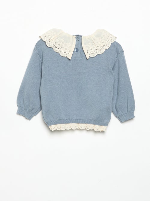 Jersey con cuello de fantasía y bordado inglés - Kiabi