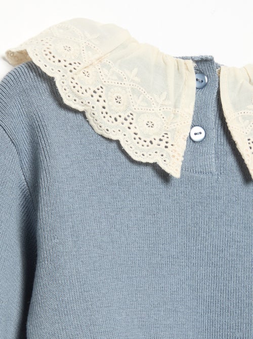 Jersey con cuello de fantasía y bordado inglés - Kiabi