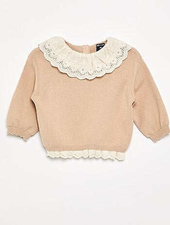 Jersey con cuello de fantasía y bordado inglés