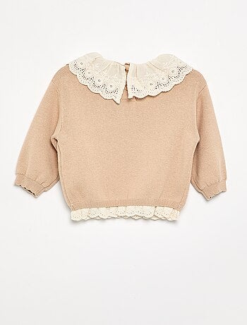 Jersey con cuello de fantasía y bordado inglés